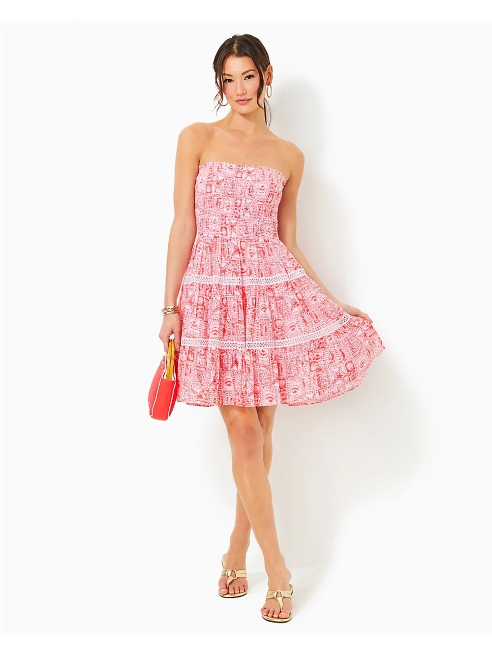 Lilly Pulitzer Strapless Coral-Pink Printed Tiered Dress - Picture 3 of 8